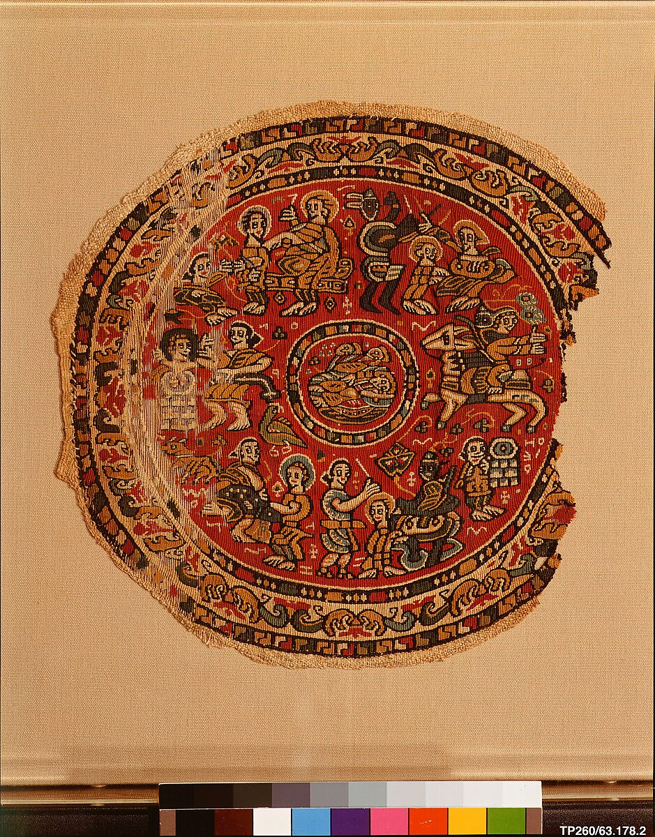 Roundel Illustrating Episodes from the Biblical Story of Joseph, Linen, wool; tapestry weave