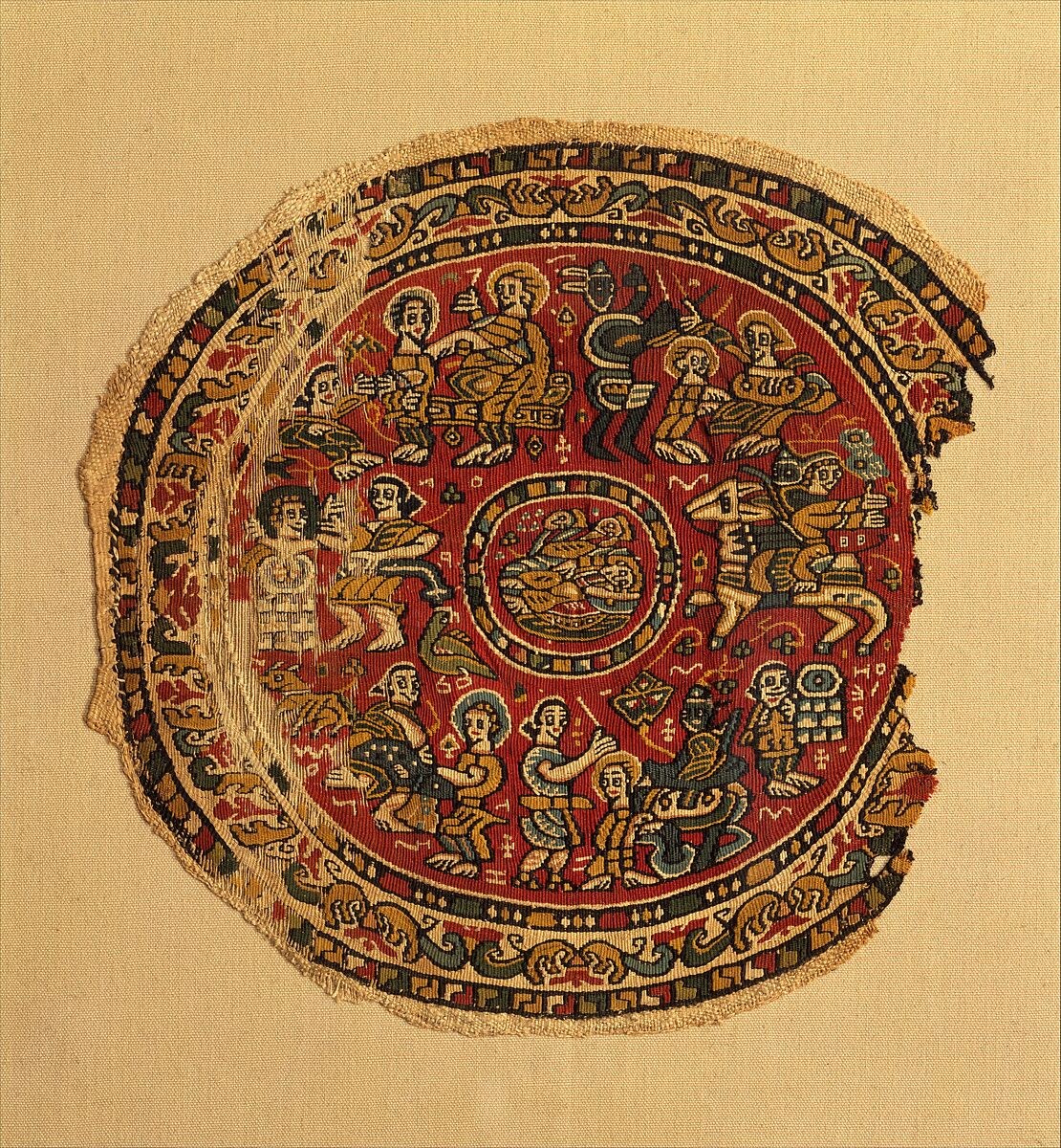 Roundel Illustrating Episodes from the Biblical Story of Joseph, Linen, wool; tapestry weave