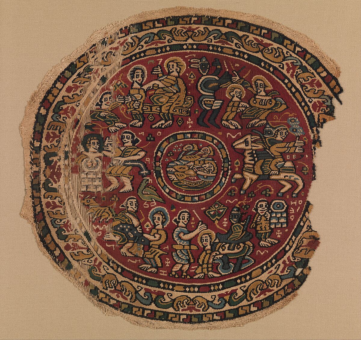 Roundel Illustrating Episodes from the Biblical Story of Joseph, Linen, wool; tapestry weave