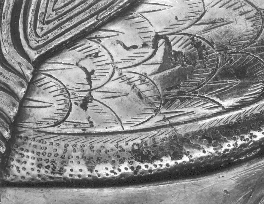 Plate Depicting a Female Figure Riding a Fantastic Winged Beast, Silver; gilded, chased, and engraved, with applied elements