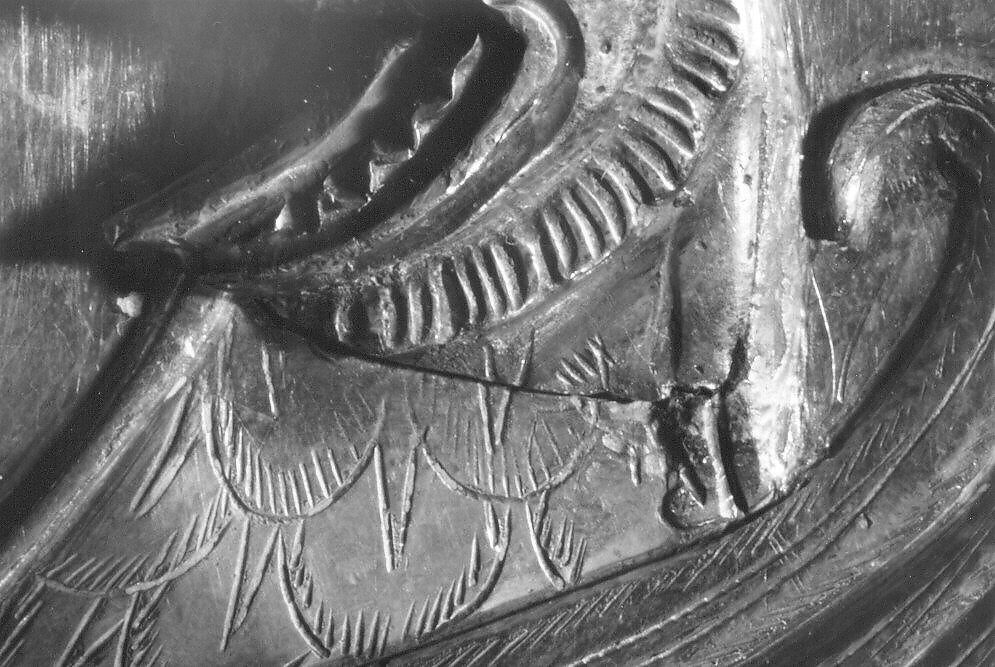 Plate Depicting a Female Figure Riding a Fantastic Winged Beast, Silver; gilded, chased, and engraved, with applied elements