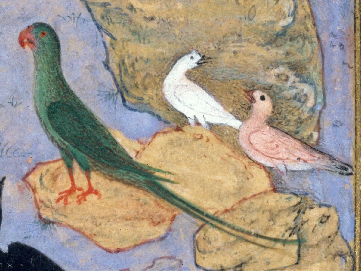 "The Concourse of the Birds", Folio 11r from a Mantiq al-Tayr (Language of the Birds), Painting by Habiballah of Sava (Iranian, active ca. 1590–1610), Ink, opaque watercolor, gold, and silver on paper