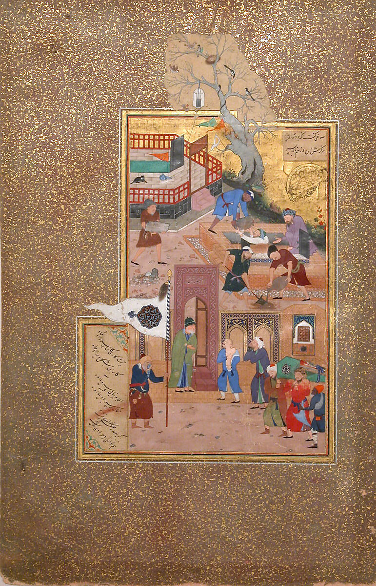 "Funeral Procession", Folio 35r from a Mantiq al-Tayr (Language of the Birds), Sultan 'Ali al-Mashhadi (Iranian, Mashhad 1453–1520 Mashhad), Opaque watercolor, silver, and gold on paper