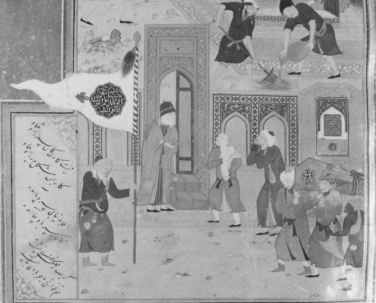 "Funeral Procession", Folio 35r from a Mantiq al-Tayr (Language of the Birds), Sultan 'Ali al-Mashhadi (Iranian, Mashhad 1453–1520 Mashhad), Opaque watercolor, silver, and gold on paper