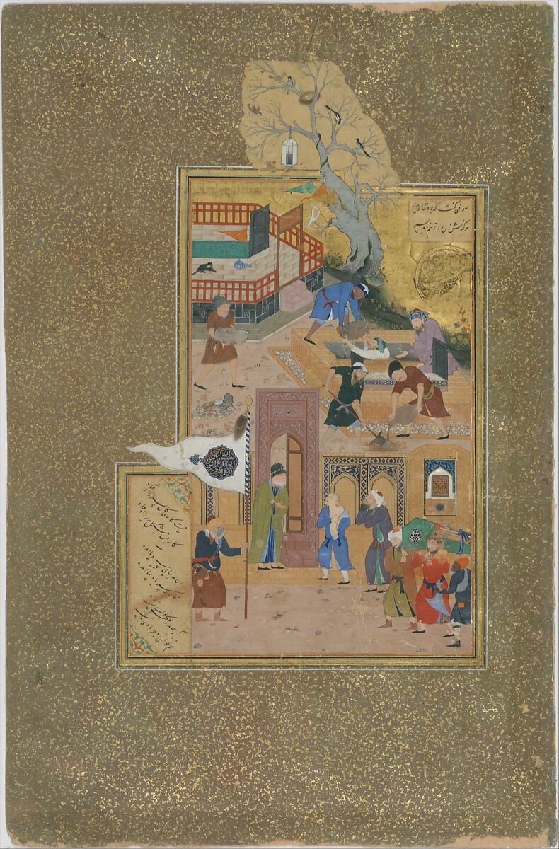 "Funeral Procession", Folio 35r from a Mantiq al-Tayr (Language of the Birds), Sultan 'Ali al-Mashhadi (Iranian, Mashhad 1453–1520 Mashhad), Opaque watercolor, silver, and gold on paper