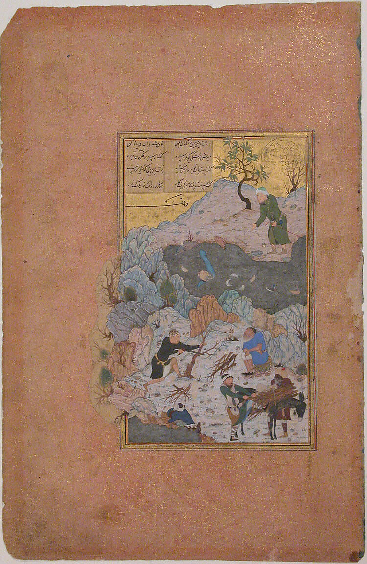 "The Anecdote of the Man Who Fell into the Water", Folio 44r from a Mantiq al-Tayr (Language of the Birds), Sultan 'Ali al-Mashhadi (Iranian, Mashhad 1453–1520 Mashhad), Opaque watercolor, silver, and gold on paper