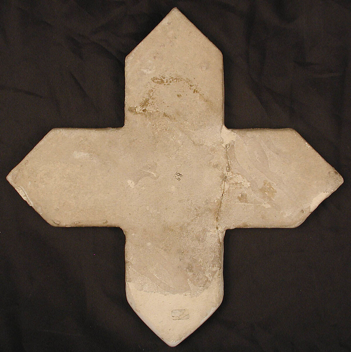 Cross-Shaped Tile, Stonepaste; overglaze luster-painted
