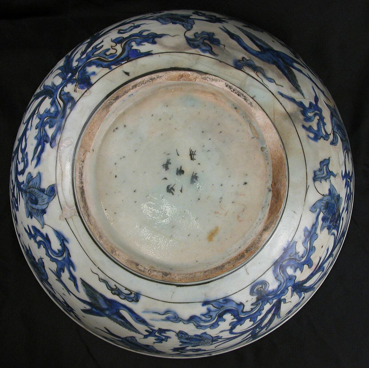 Bowl with Flowering Plants, Stonepaste; painted in blue under transparent glaze