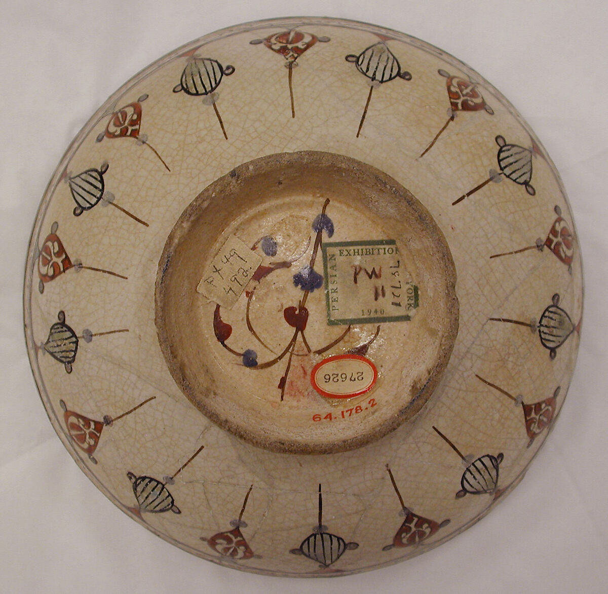 Bowl, Abu Zayd al-Kashani (Iranian), Stonepaste; polychrome inglaze and overglaze painted on opaque monochrome glaze (mina'i)