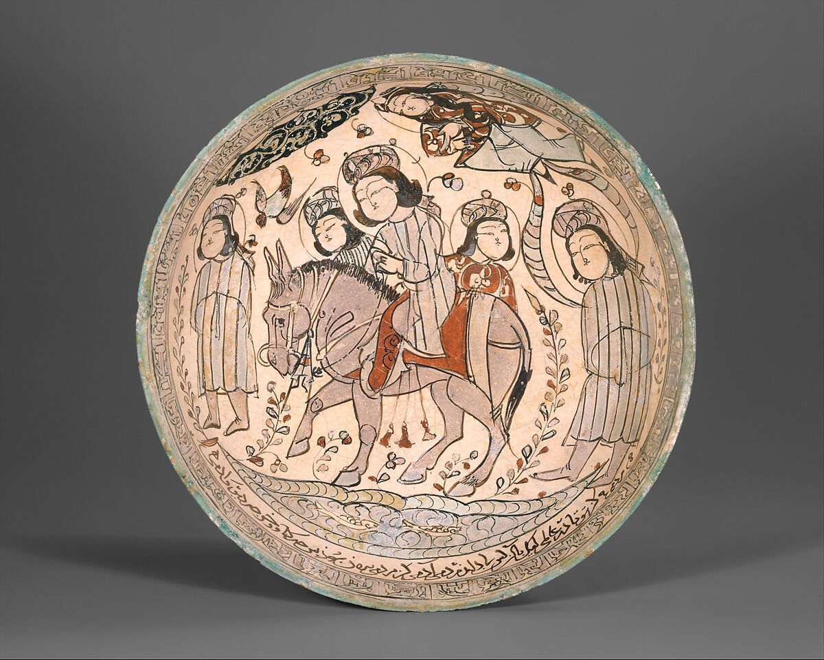 Bowl, Abu Zayd al-Kashani (Iranian), Stonepaste; polychrome inglaze and overglaze painted on opaque monochrome glaze (mina'i) 