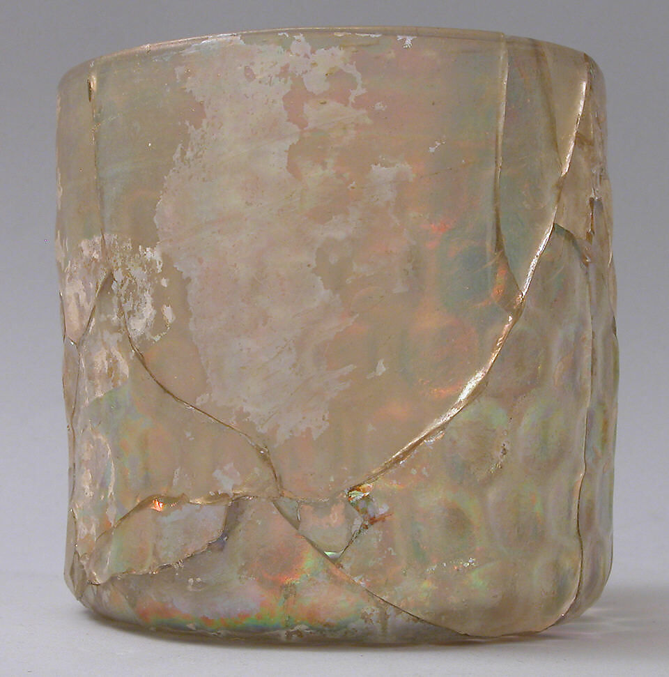 Cup with Molded Honeycomb Pattern, Glass, colorless with yellow tinge; dip-molded, blown