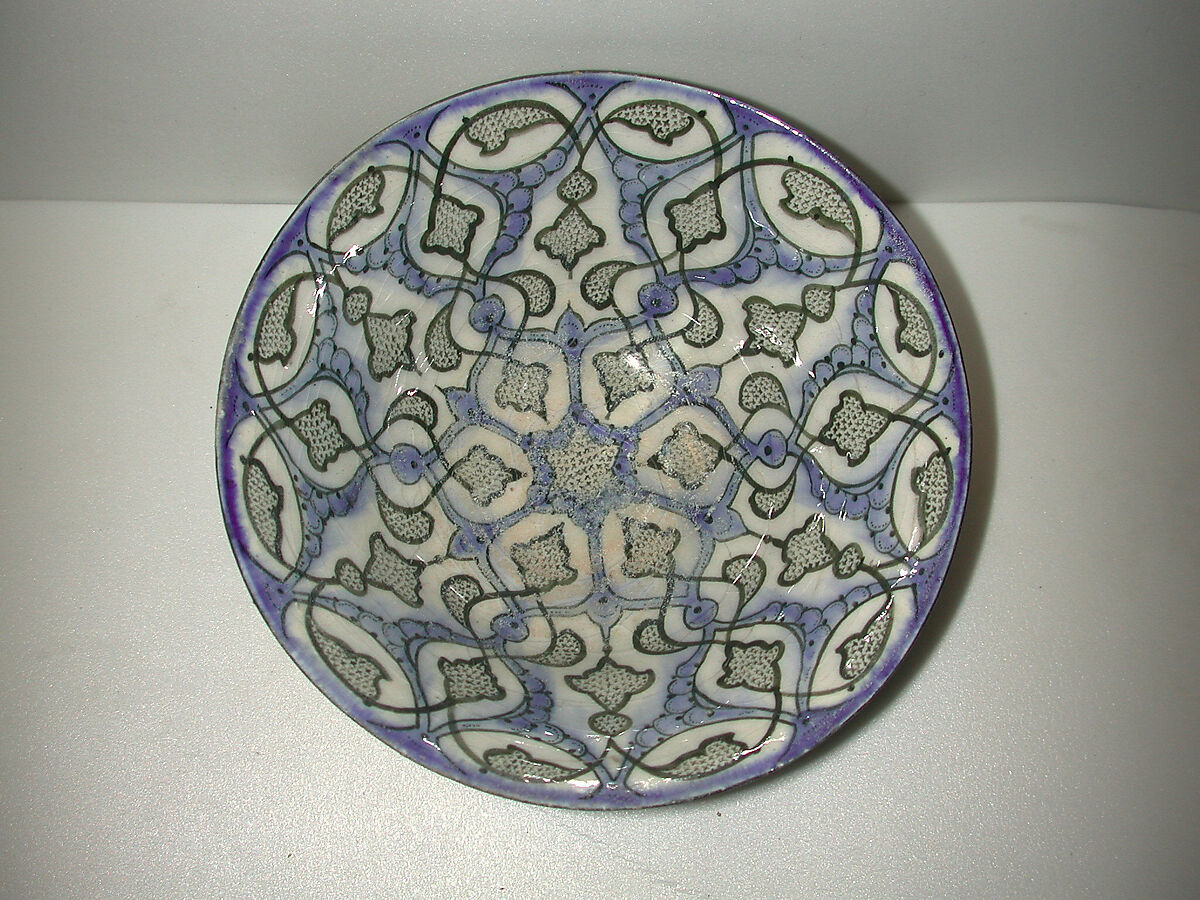 Black and Blue Painted Bowl, Stonepaste; polychrome painted under transparent glaze 