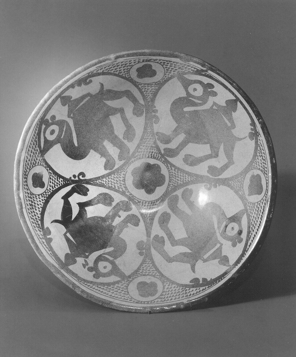 Luster Bowl with Four Camels, Earthenware; luster-painted on opaque white glaze