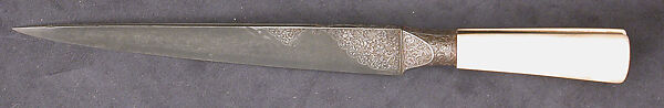 Knife with Ivory Hilt, Steel, watered; ivory and gold
