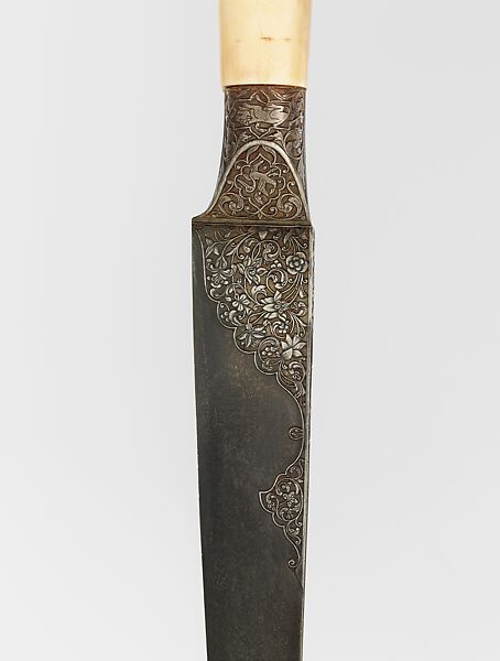 Knife with Ivory Hilt, Steel, watered; ivory and gold