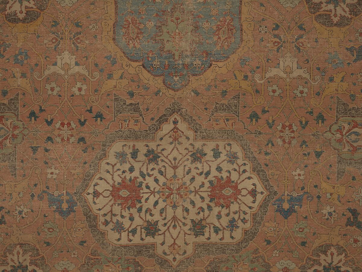 Carpet, Cotton (warp and weft), wool (pile); asymmetrically knotted pile