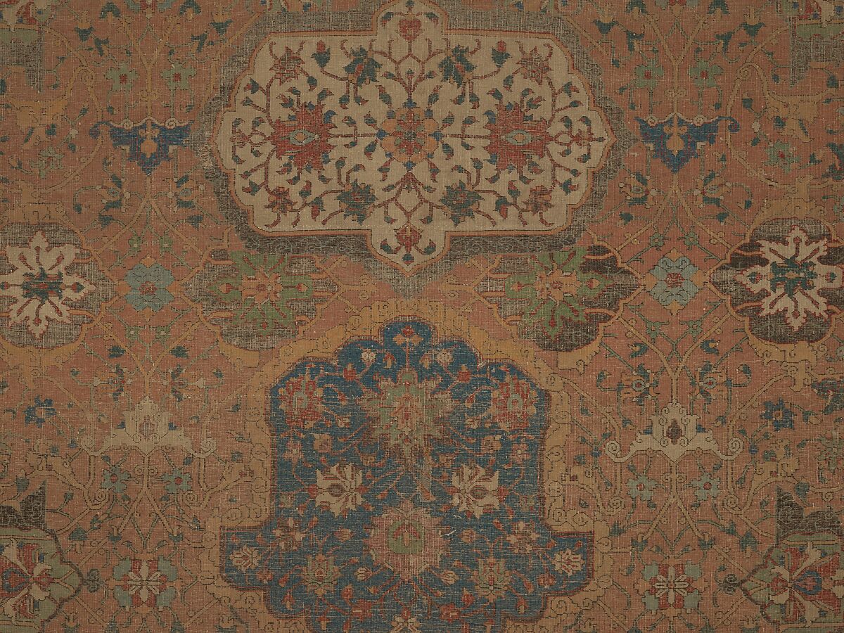 Carpet, Cotton (warp and weft), wool (pile); asymmetrically knotted pile