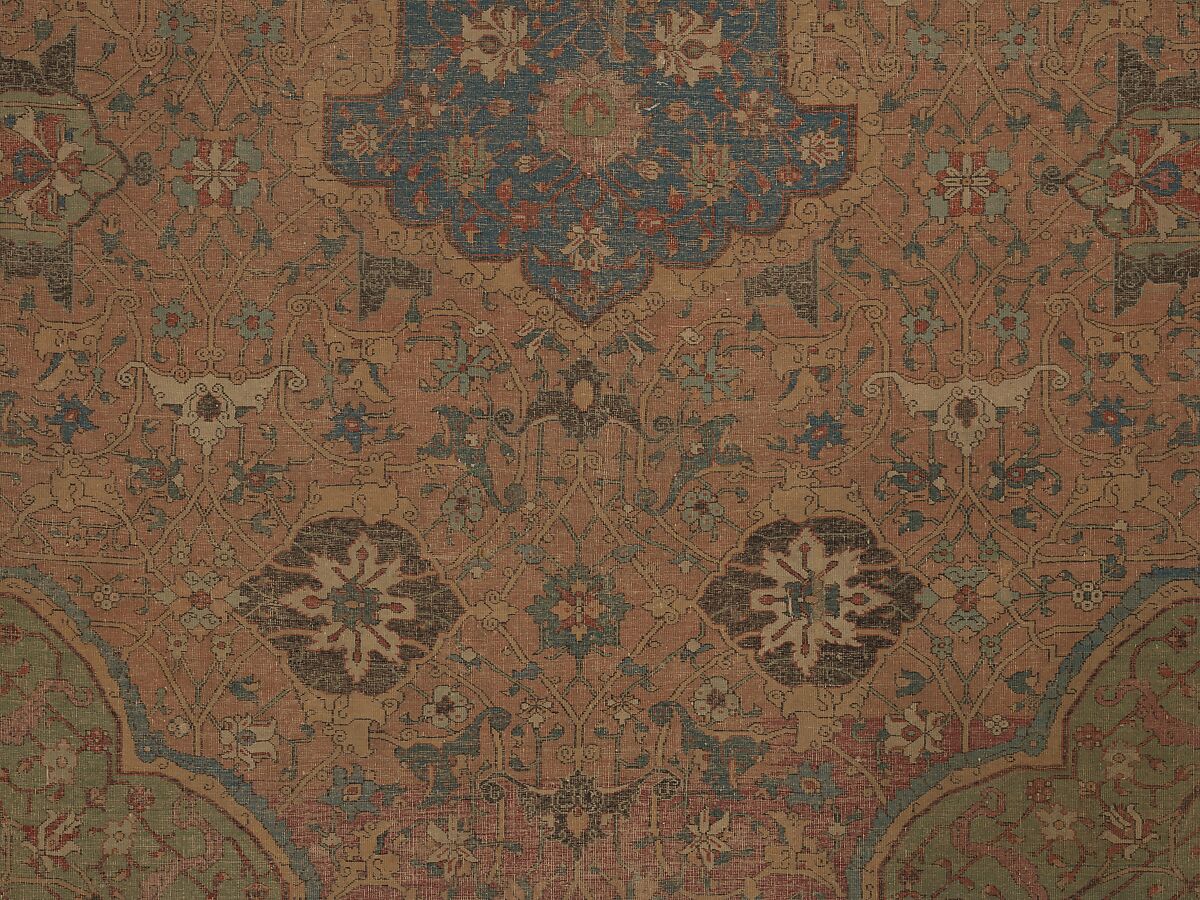 Carpet, Cotton (warp and weft), wool (pile); asymmetrically knotted pile