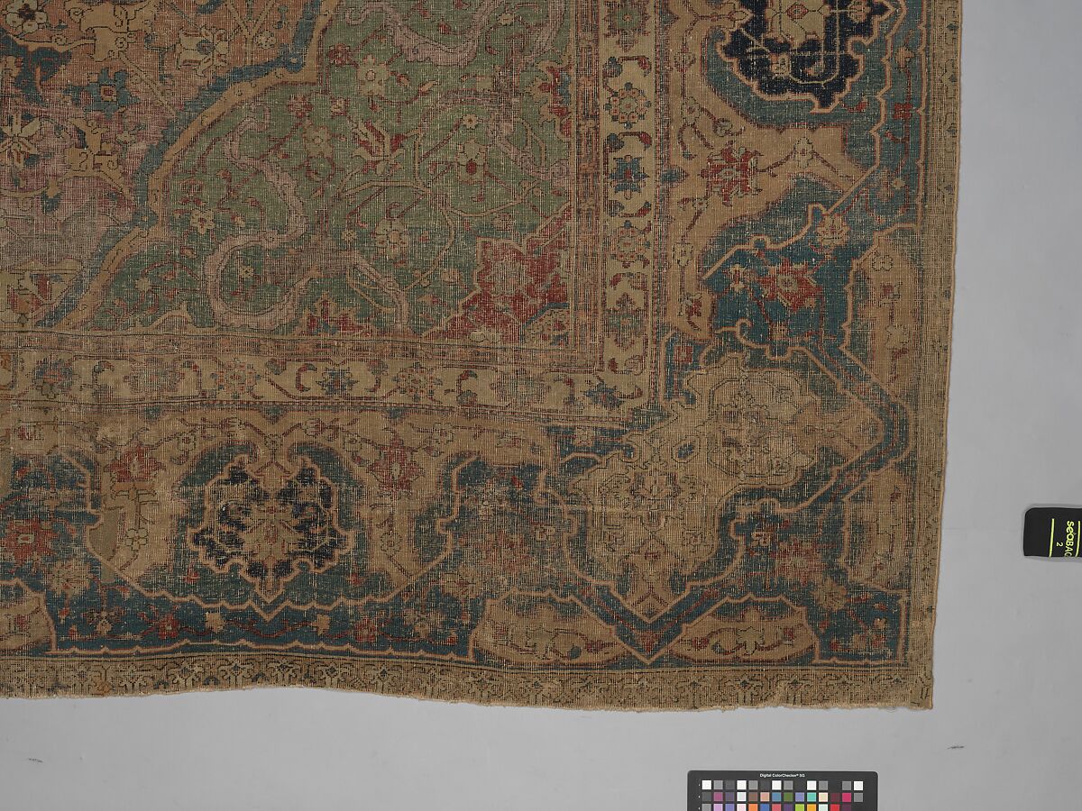 Carpet, Cotton (warp and weft), wool (pile); asymmetrically knotted pile