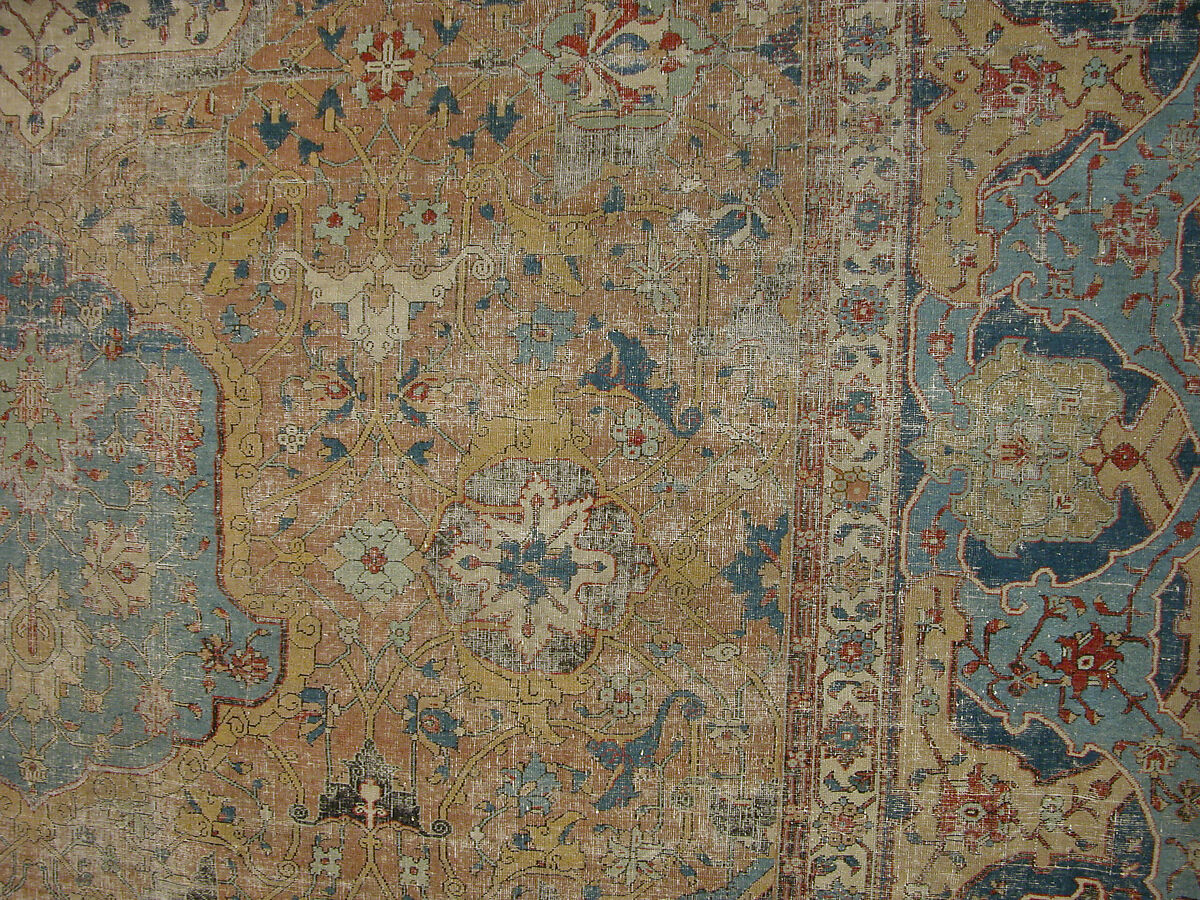 Carpet, Cotton (warp and weft), wool (pile); asymmetrically knotted pile