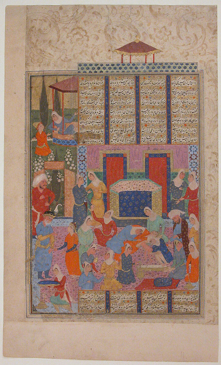 "Birth of Rustam", Folio from a Shahnama (Book of Kings), Abu&#39;l Qasim Firdausi (Iranian, Paj ca. 940/41–1020 Tus), Ink, opaque watercolor, and gold on paper 