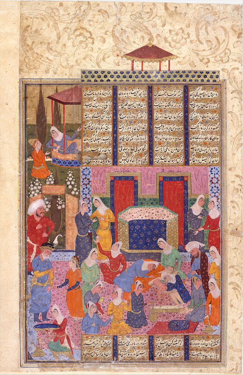 "Birth of Rustam", Folio from a Shahnama (Book of Kings), Abu'l Qasim Firdausi (Iranian, Paj ca. 940/41–1020 Tus), Ink, opaque watercolor, and gold on paper