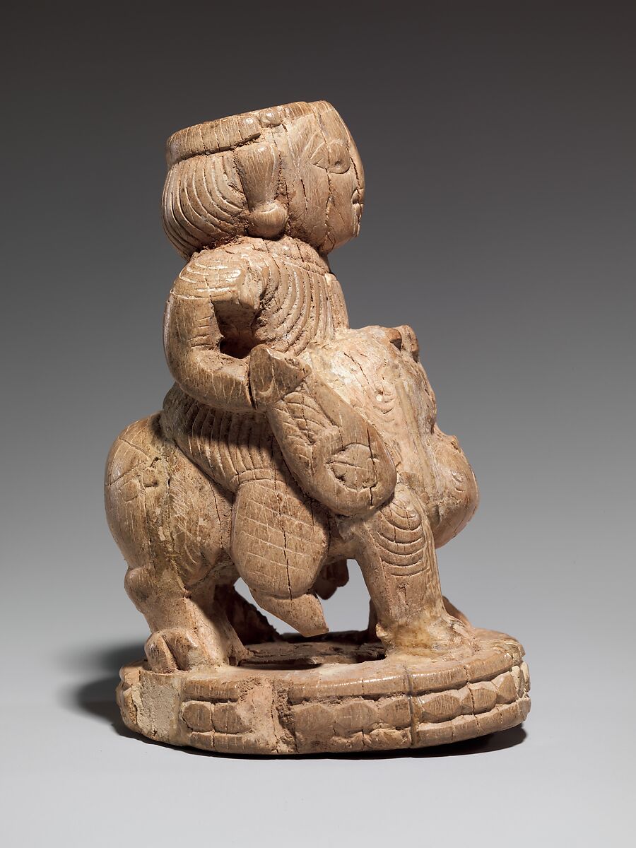 Carved Figural Chess Piece or Container, Ivory; carved and incised