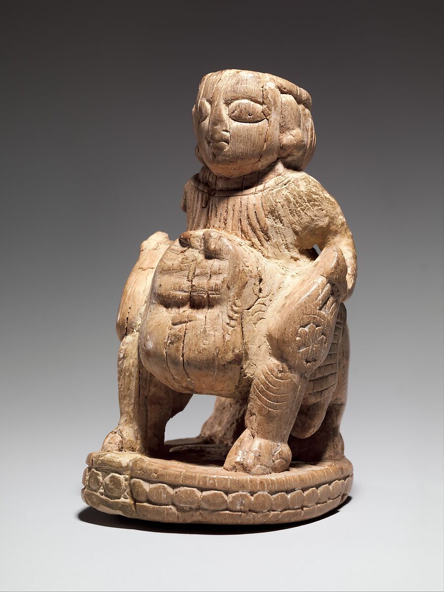 Carved Figural Chess Piece or Container, Ivory; carved and incised