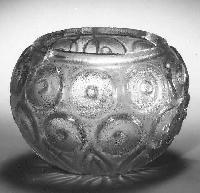 Cut-Glass Cup, Glass, colorless with a green tinge; blown, cut