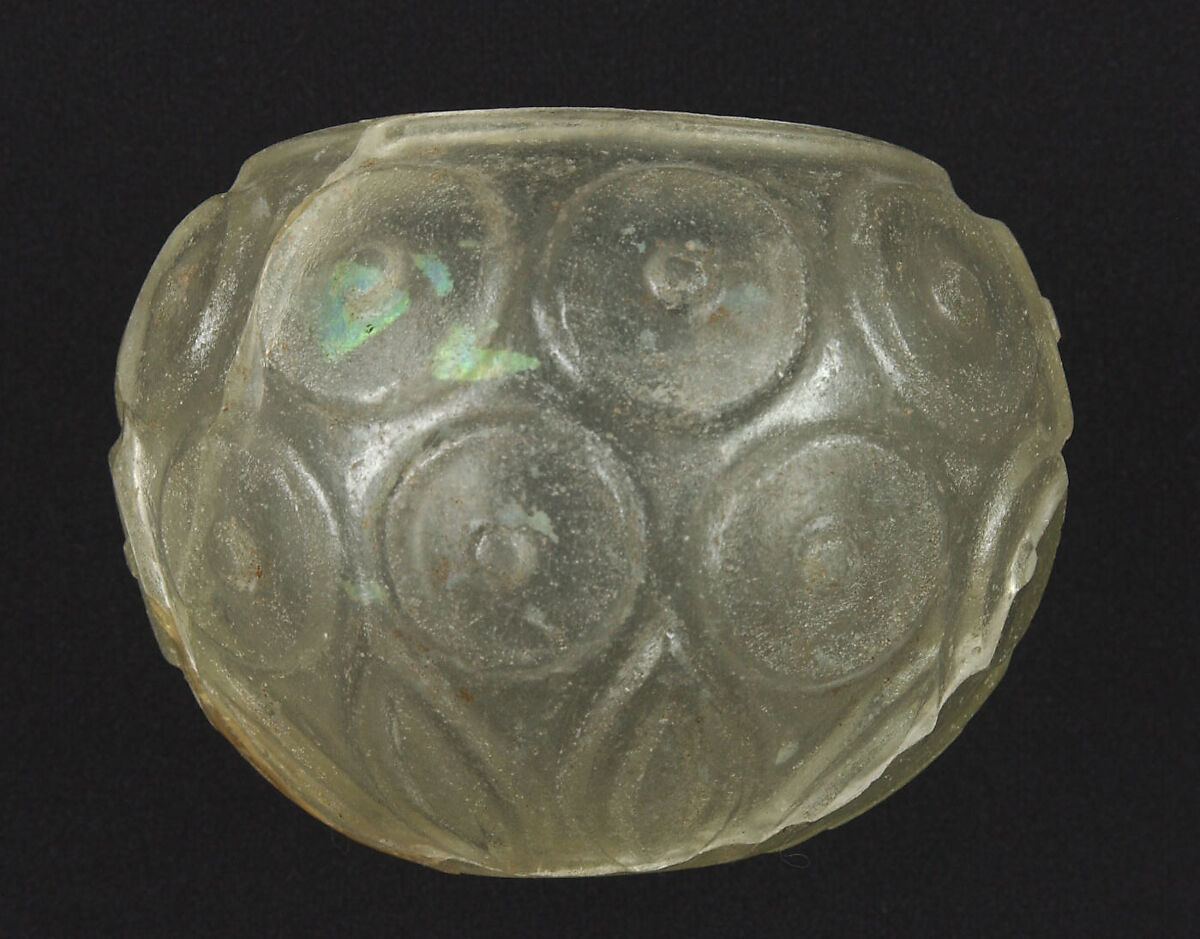 Cut-Glass Cup, Glass, colorless with a green tinge; blown, cut