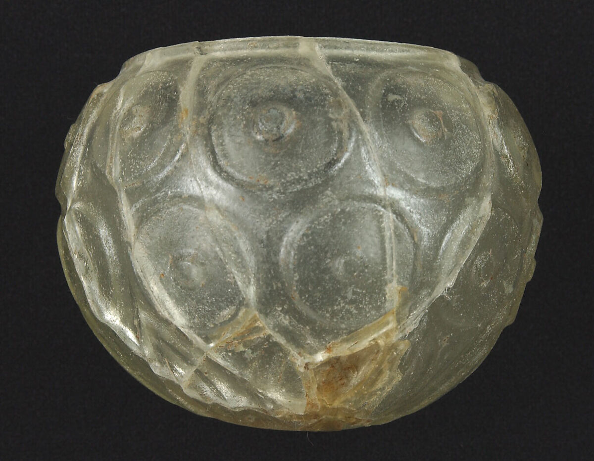 Cut-Glass Cup, Glass, colorless with a green tinge; blown, cut