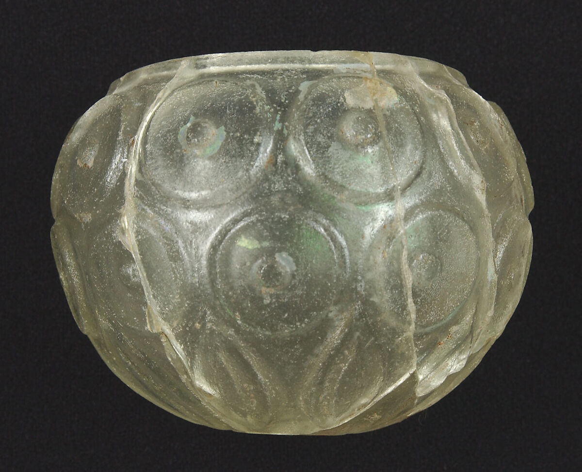 Cut-Glass Cup, Glass, colorless with a green tinge; blown, cut