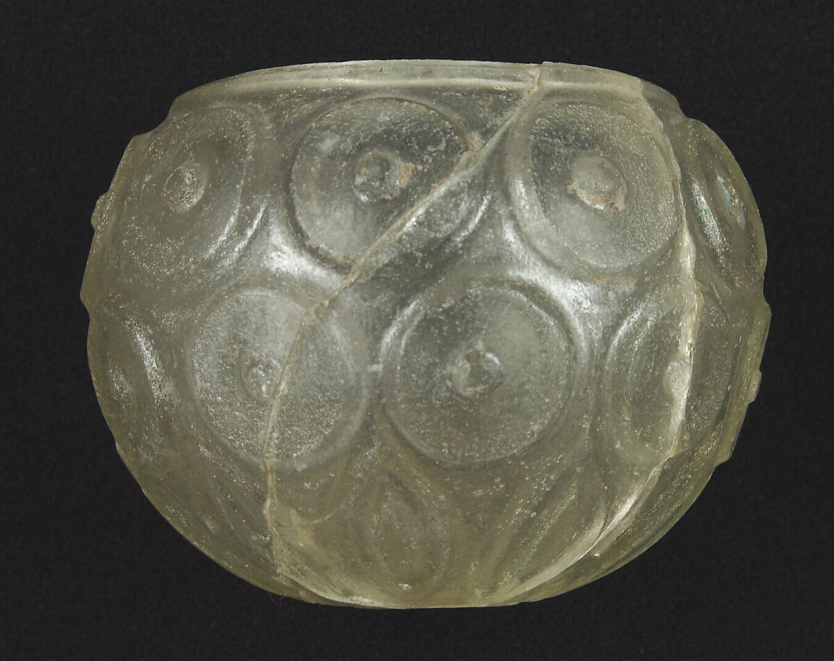 Cut-Glass Cup, Glass, colorless with a green tinge; blown, cut