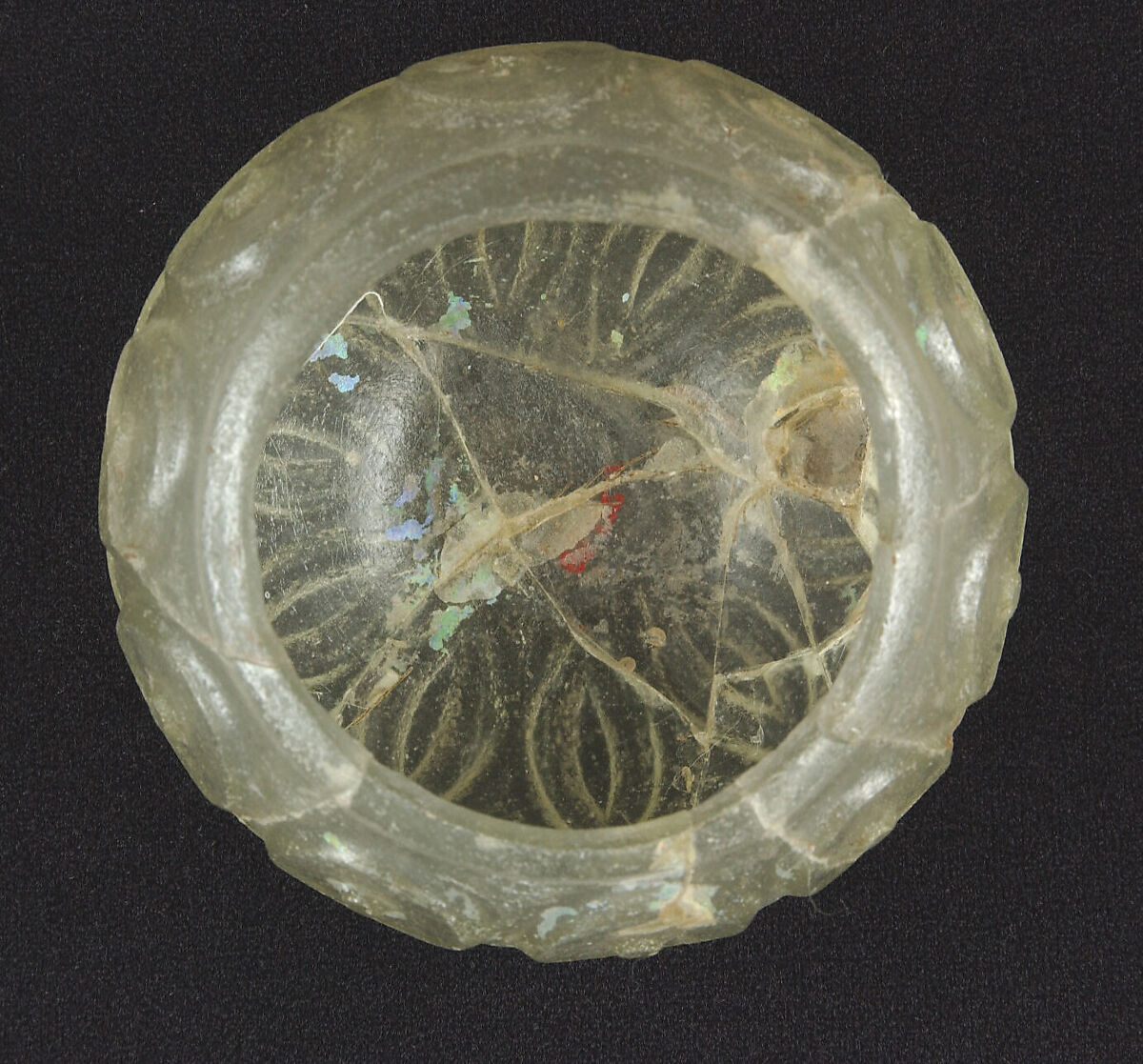 Cut-Glass Cup, Glass, colorless with a green tinge; blown, cut