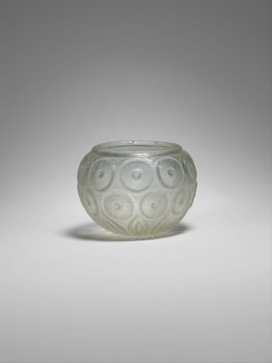 Cut-Glass Cup, Glass, colorless with a green tinge; blown, cut