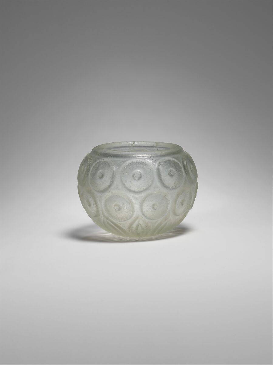 Cut-Glass Cup, Glass, colorless with a green tinge; blown, cut 