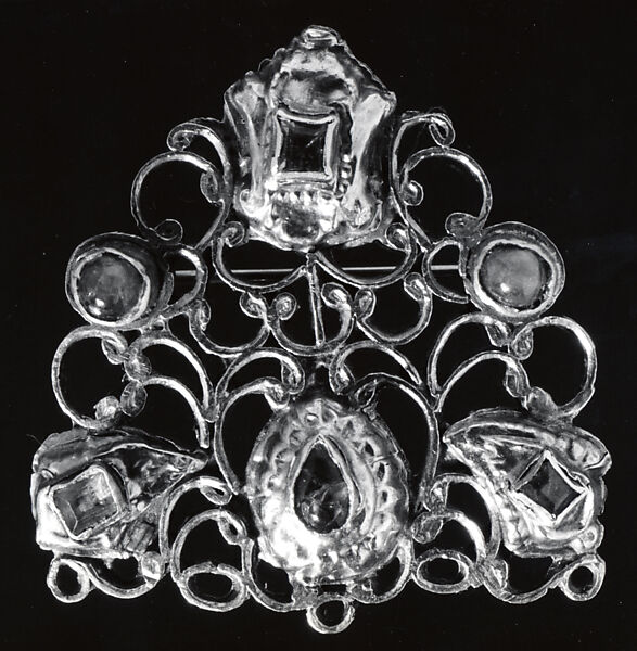 Head Ornament/ Pin, Gold, green beryl, glass