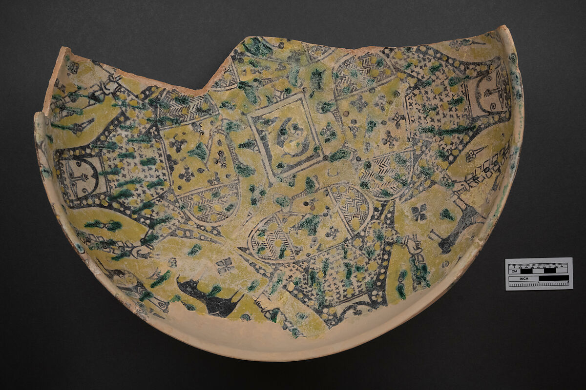 Bowl, Earthenware; polychrome slip under transparent glaze
