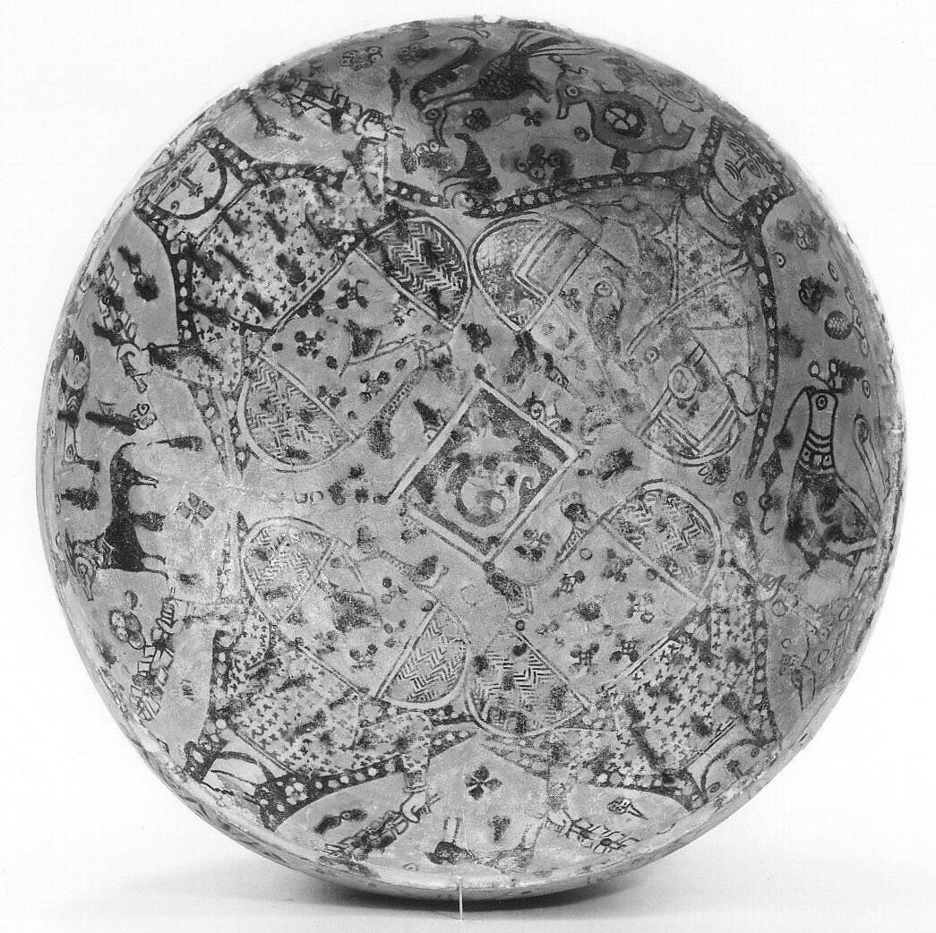 Bowl, Earthenware; polychrome slip under transparent glaze