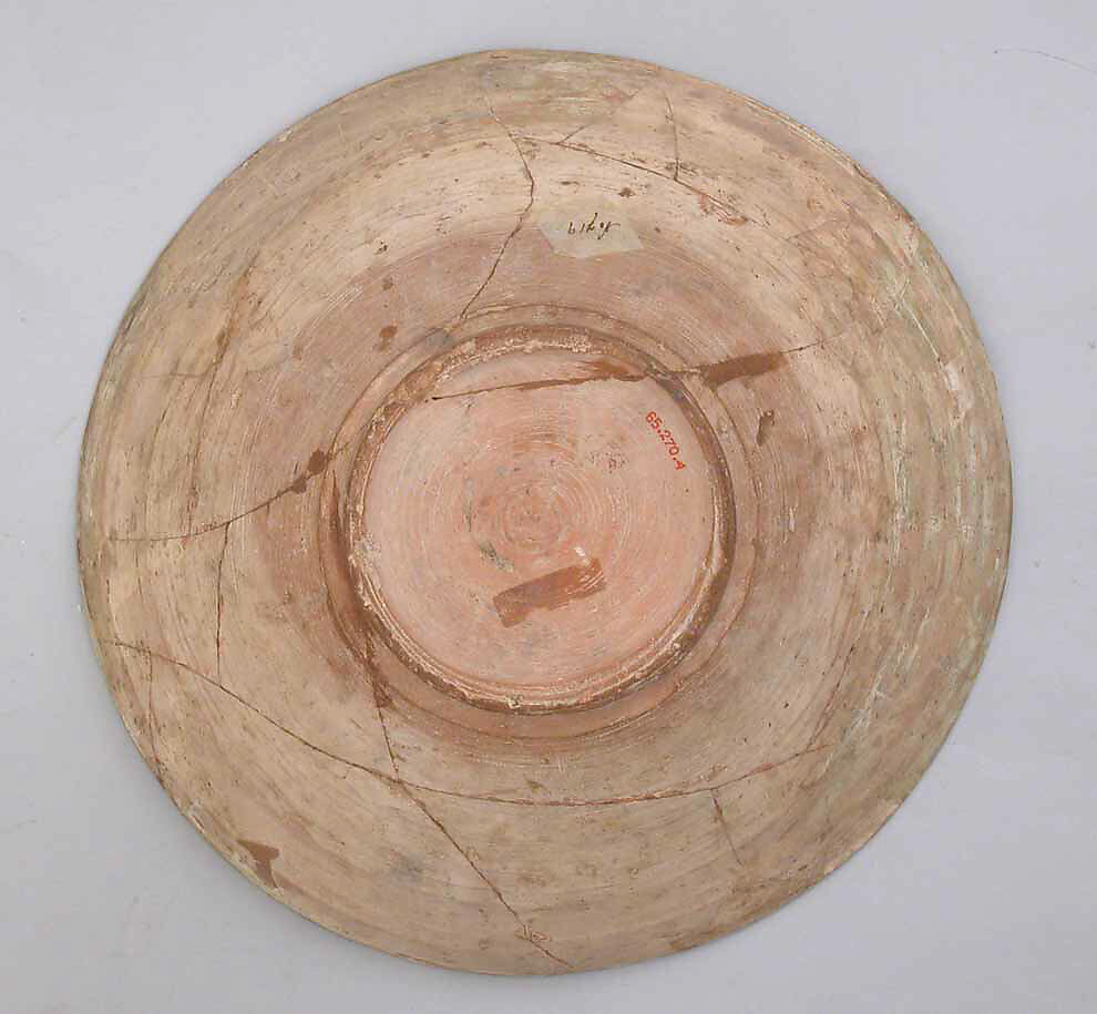 Earthenware Bowl with White slip and Polychrome Decoration, Earthenware; white slip with polychrome slip decoration under transparent glaze