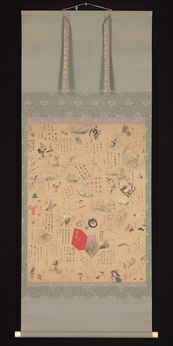 Collaborative painting and calligraphy by Hōitsu, Nanpo, Bunchō and others, Tani Bunchō (Japanese, 1763–1840), Hanging scroll; ink and color on paper, Japan