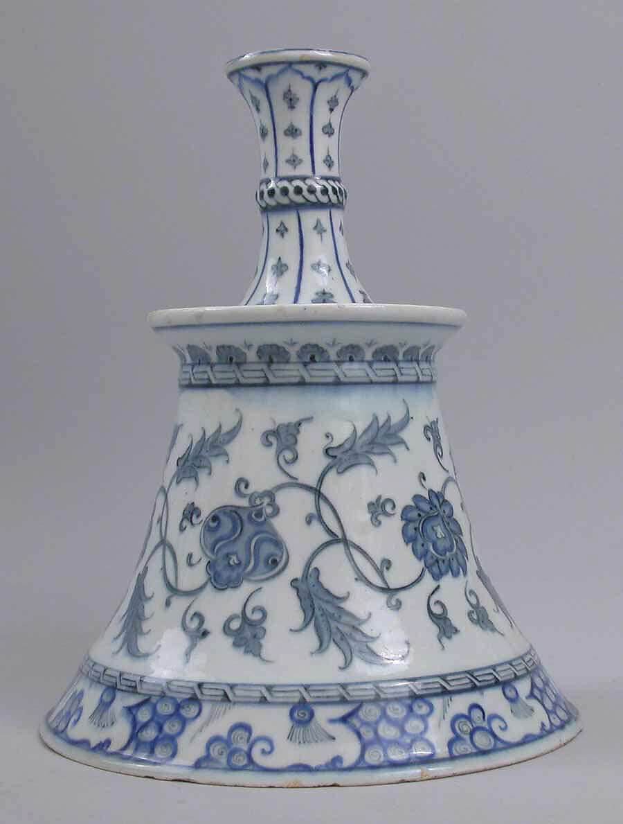 Candlestick in Imitation of Metalwork Form, Stonepaste; painted in blue under transparent glaze 