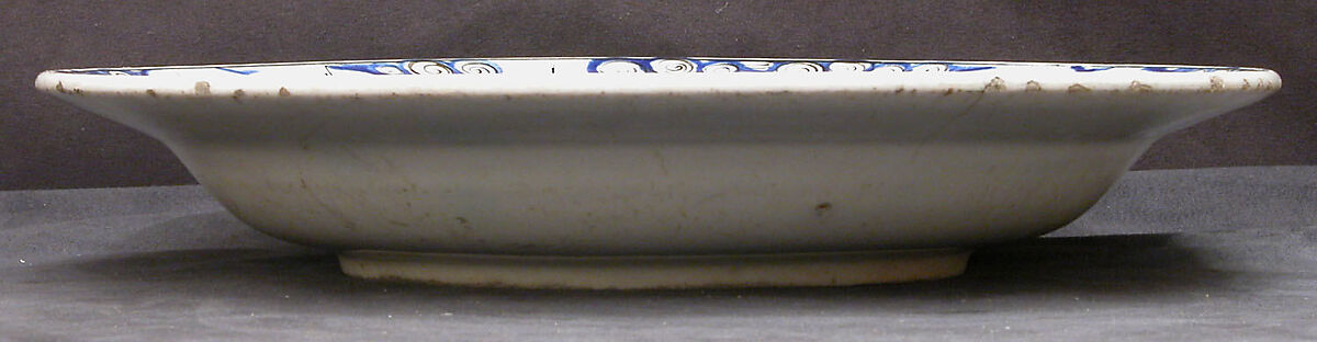 Dish with Sailing-ship Design, Stonepaste; polychrome painted under transparent glaze