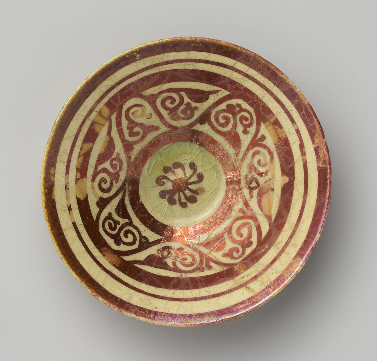 "Tell Minis" Bowl with Vegetal Scroll, Stonepaste; luster-painted on transparent glaze 