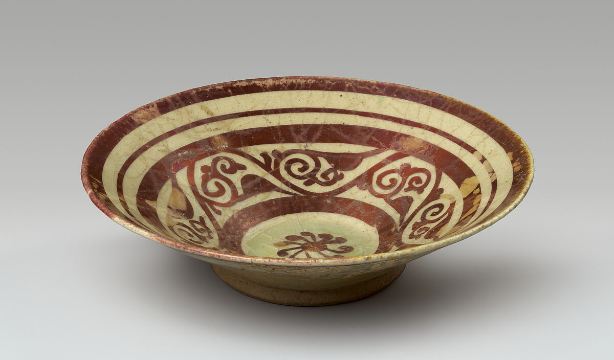 "Tell Minis" Bowl with Vegetal Scroll, Stonepaste; luster-painted on transparent glaze