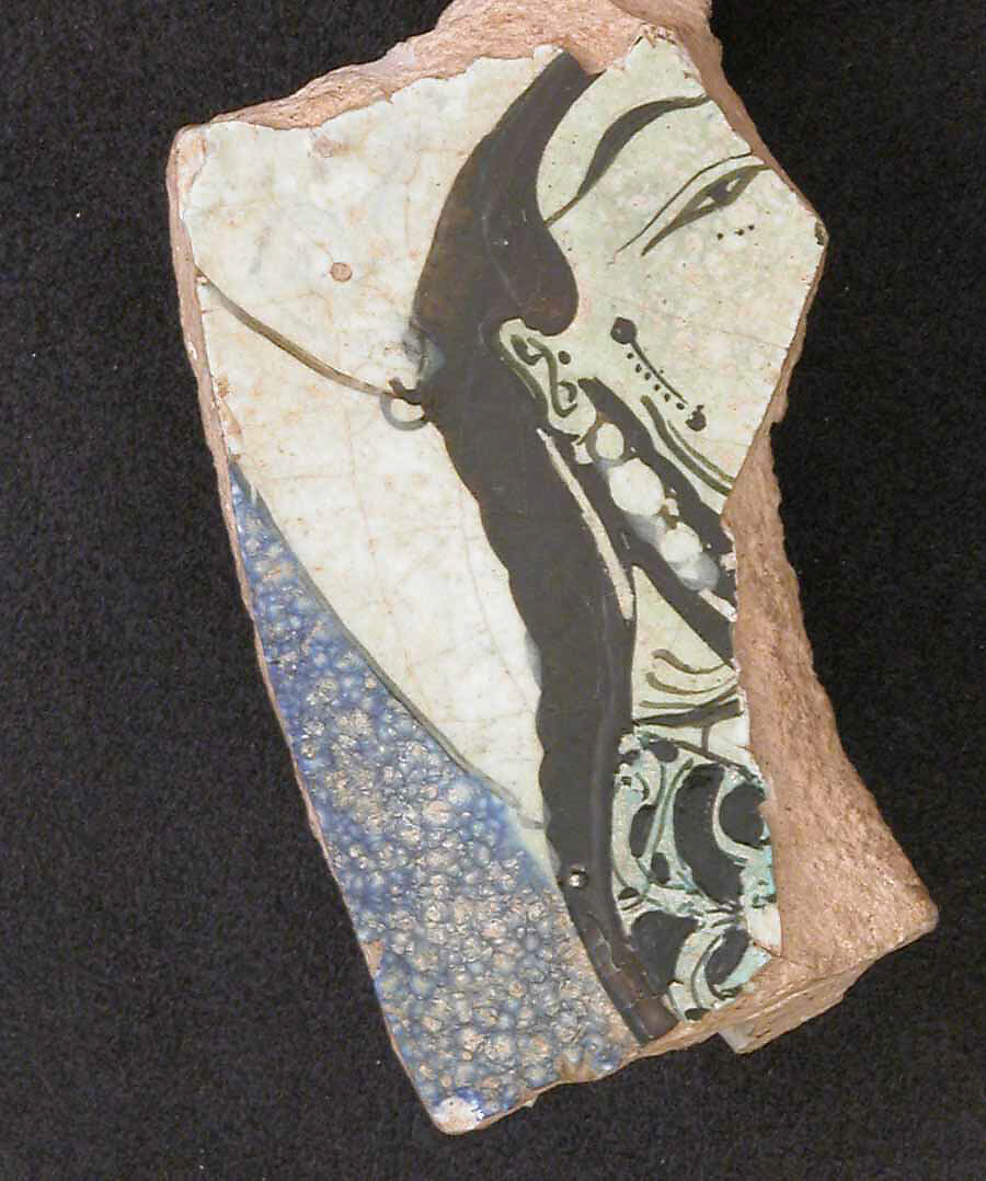 Fragments of a Dish, Stonepaste; polychrome inglaze and overglaze painted on opaque white glaze, molded (mina'i)