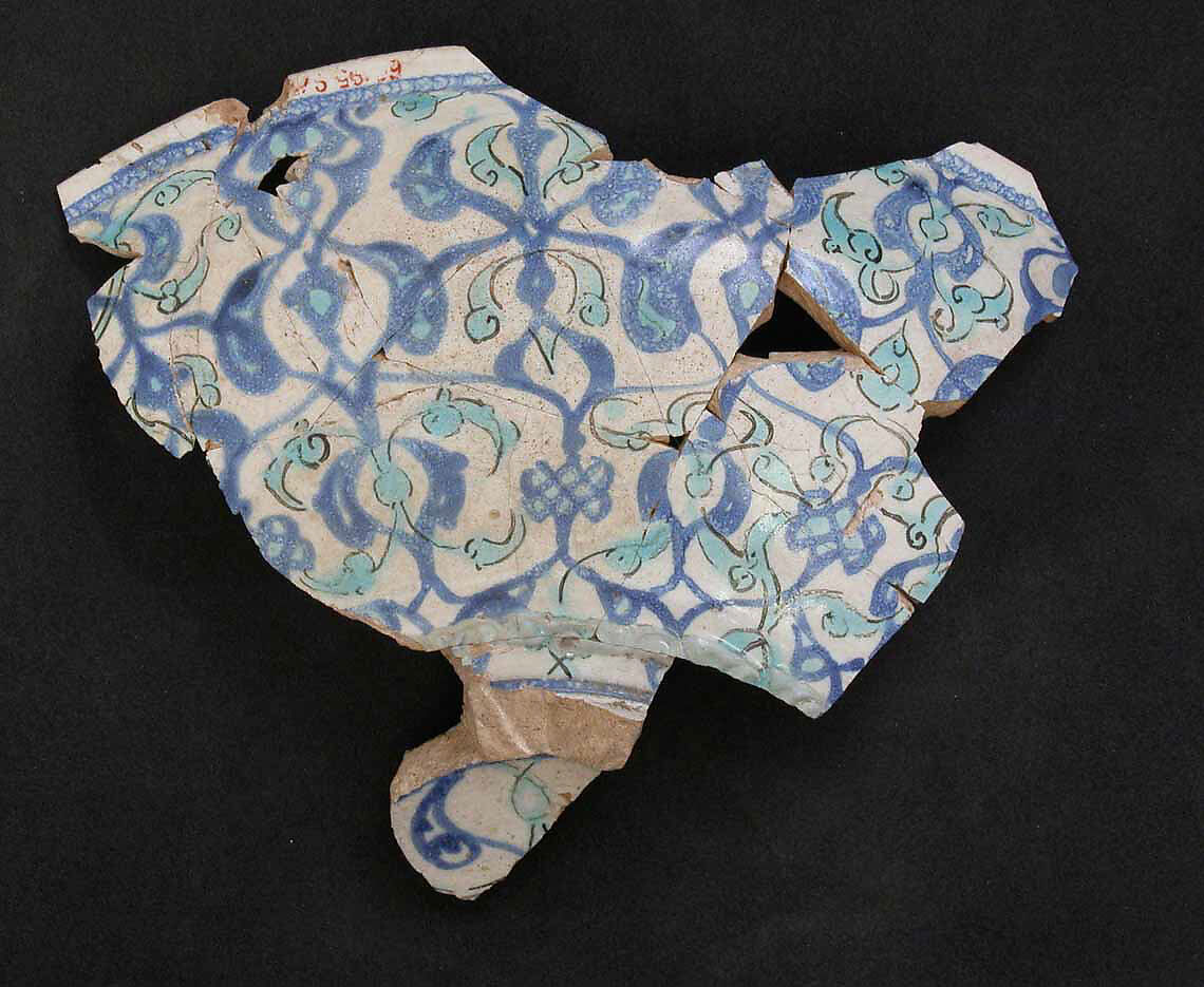 Fragments of a Dish, Stonepaste; polychrome inglaze and overglaze painted on opaque white glaze, molded (mina'i)