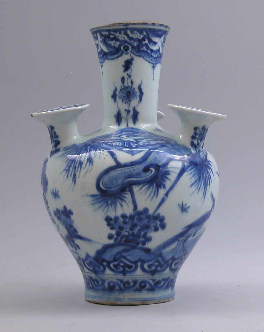 Tulip Vase, Stonepaste; painted in blue under transparent glaze 