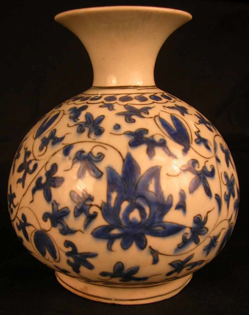 Vase with Scrolling Vines, Stonepaste; painted in blue under transparent glaze