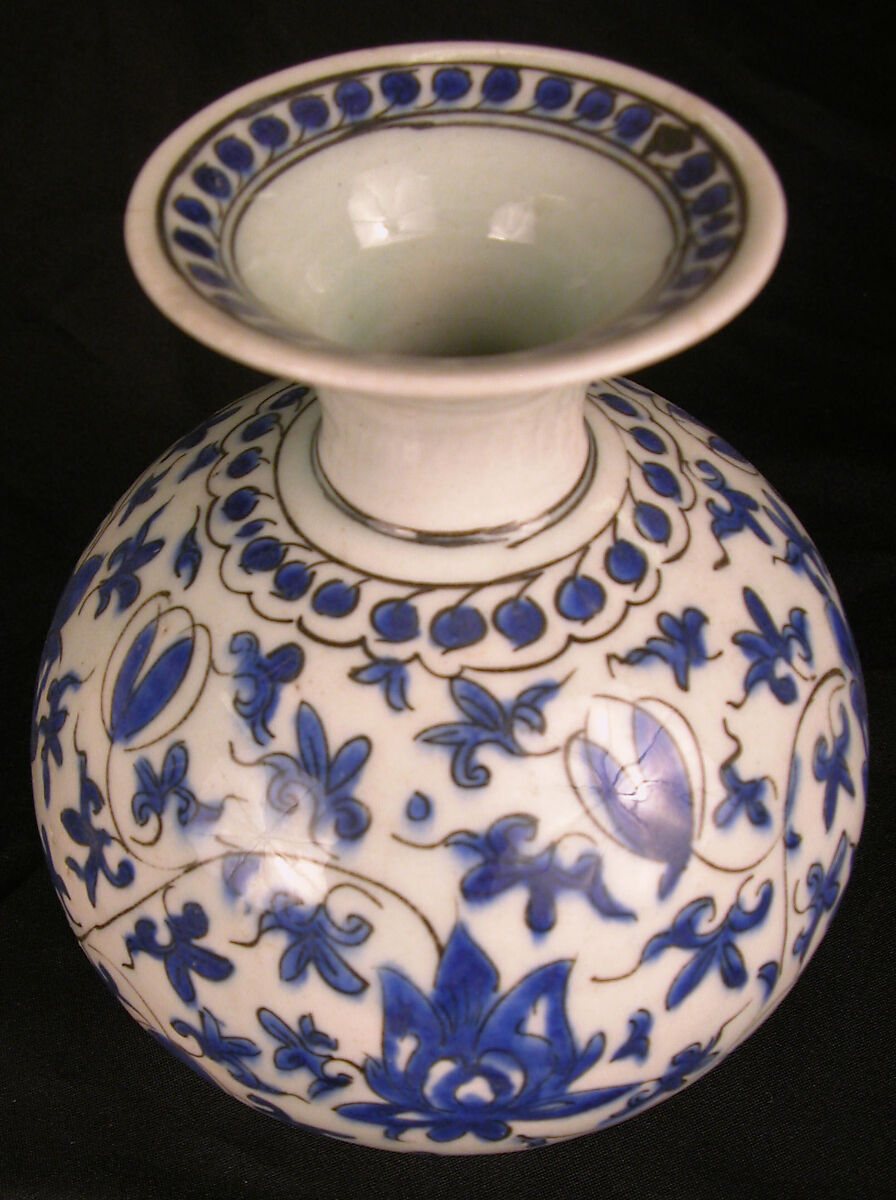 Vase with Scrolling Vines, Stonepaste; painted in blue under transparent glaze 